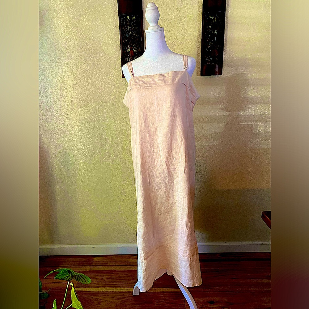 DKNY Linen Pale Pink, Midi High Low Dress